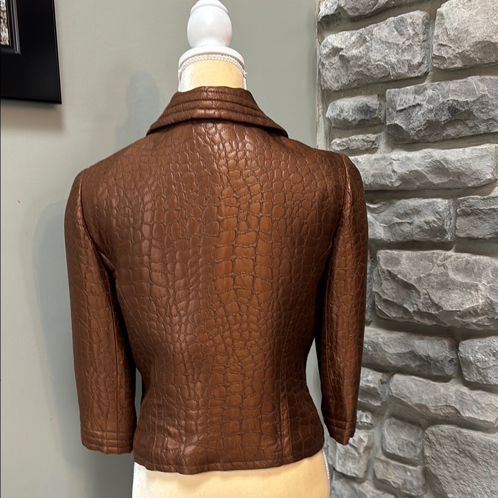 Trina Turk Brown Croc-Embossed Women's Jacket, Size 8 - Picture 3 of 5